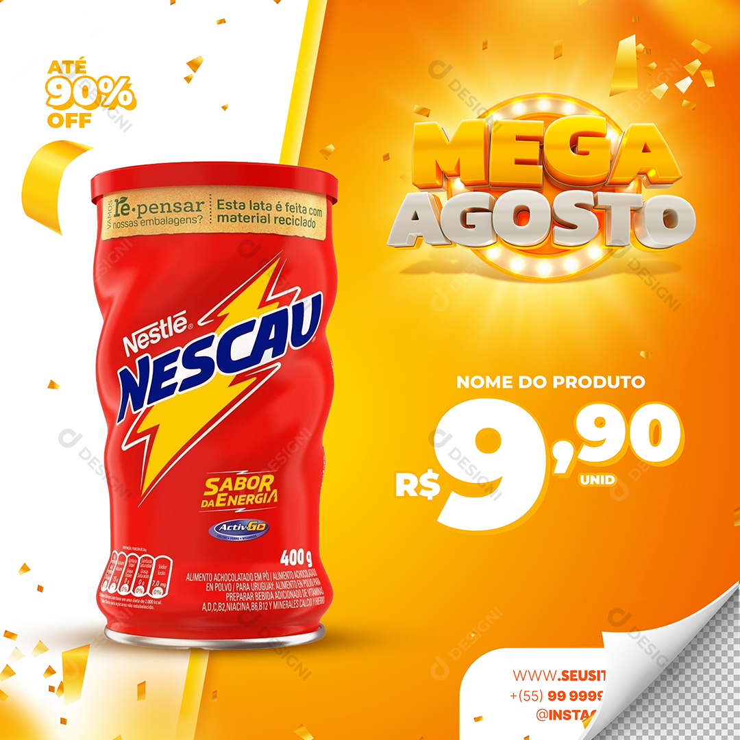 Social Media PSD Editável Nescau Mega Agosto Supermercados