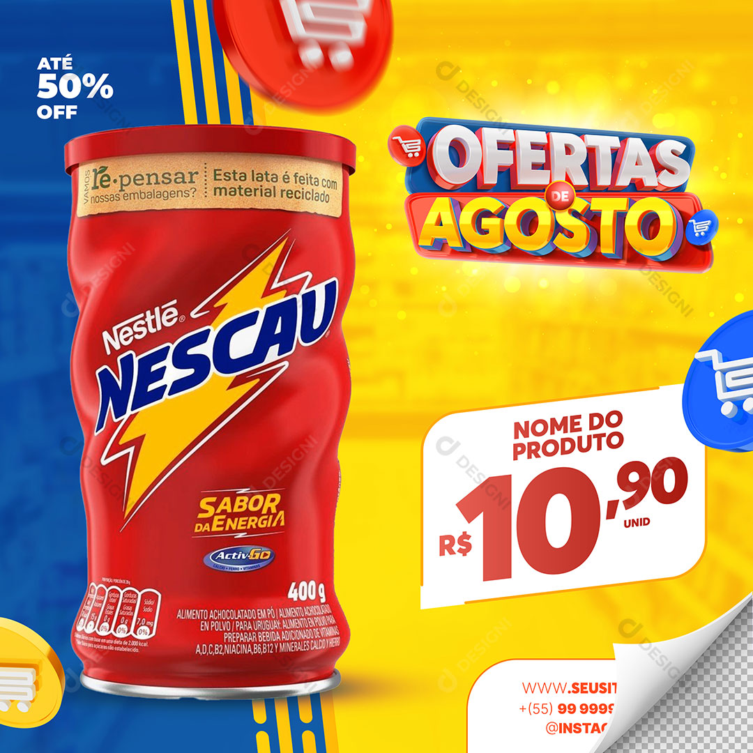 Post Social Media Supermercado Ofertas de Agosto Produto PSD Editável