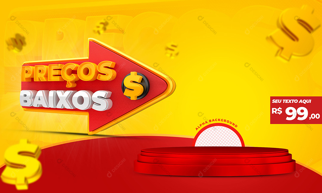 Selo 3D para Composição Preço Baixo + Base 3D PSD