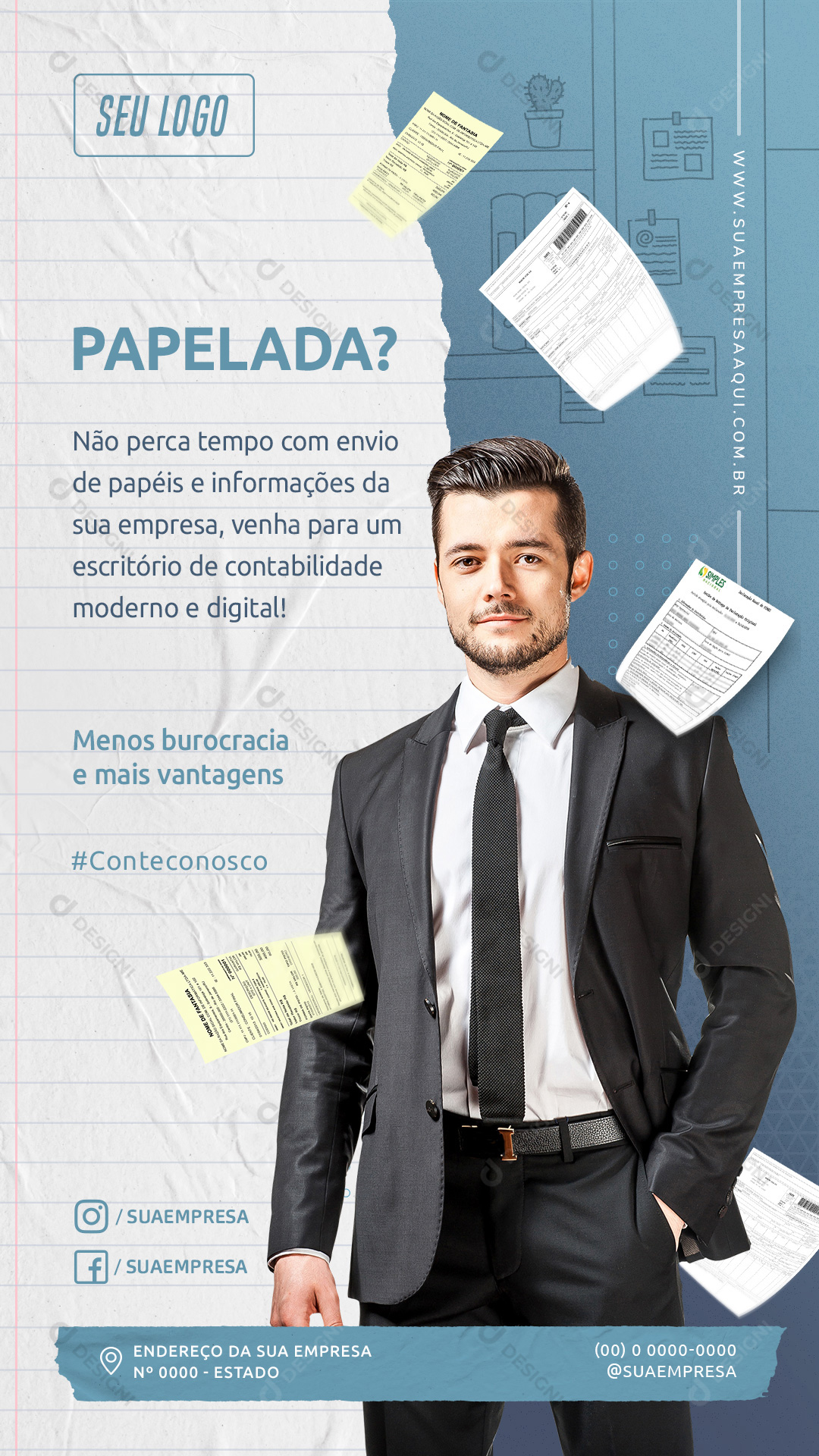 Papelada Contabilidade Stories Social Media PSD Editável