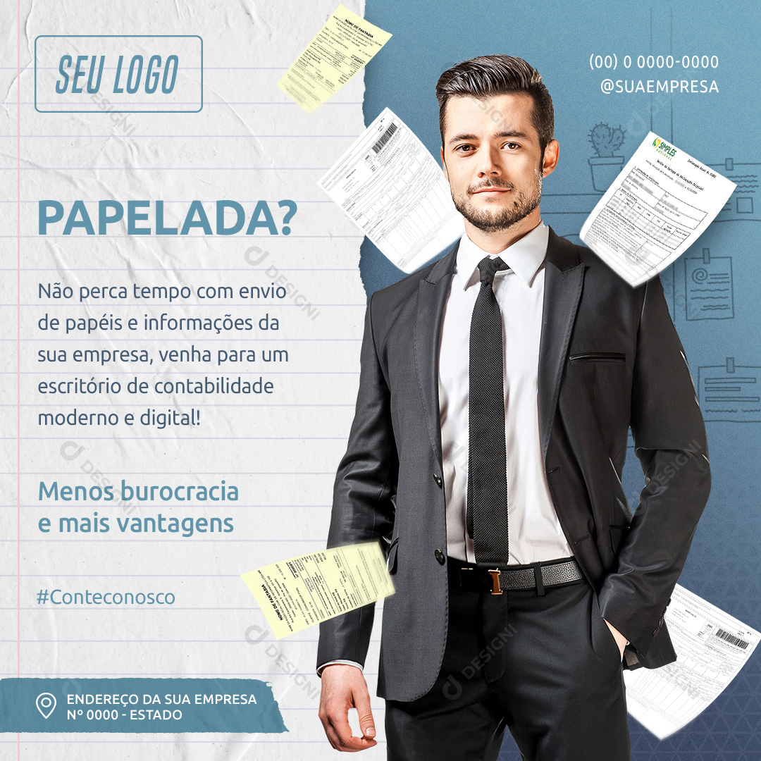 Papelada Contabilidade Social Media PSD Editável