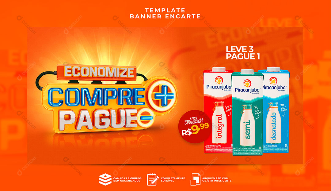 Banner Supermercado Economize Compre + Pague - Produto Social Media PSD Editável