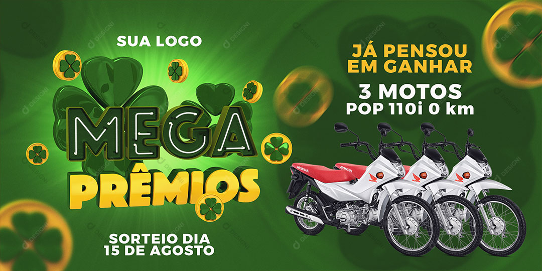 Banner Loja Mega Prêmios Sorteio Moto Social Media PSD Editável