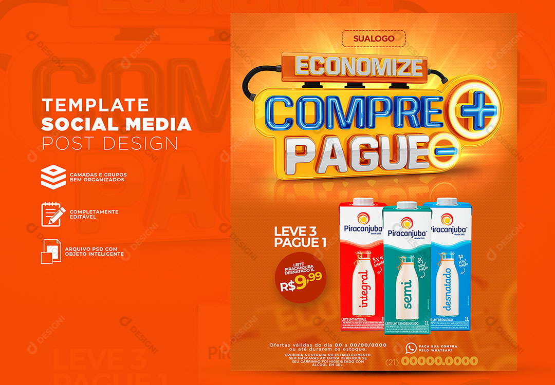 Post Social Media Supermercado Economize Compre + Pague - Produtos Social Media PSD Editável