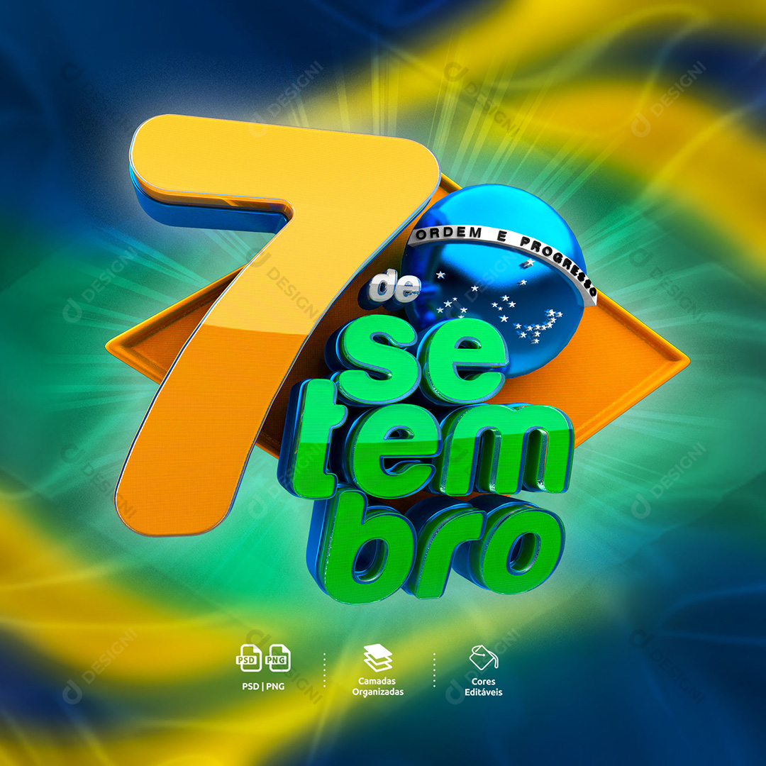 Selo 3D Sete de Setembro Independência do Brasil para Composição PSD