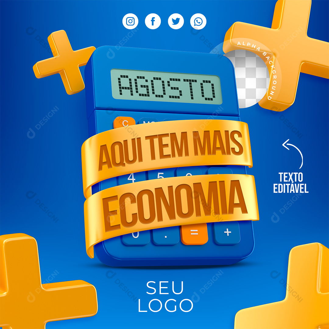 Selo 3D Aqui Tem Mais Economia PSD Texto Editável