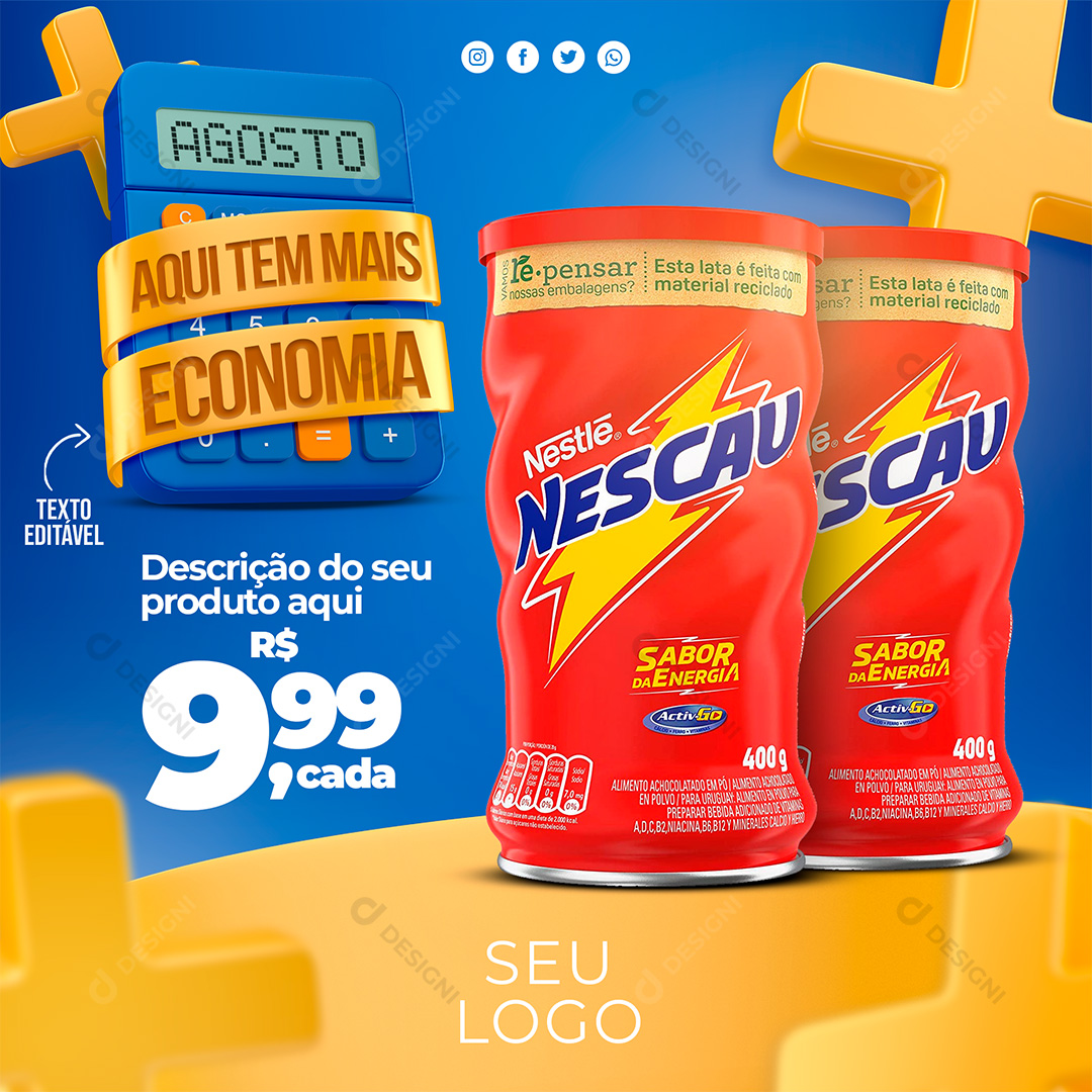 Nescau Achocolatado em Pó Social Media PSD Editável