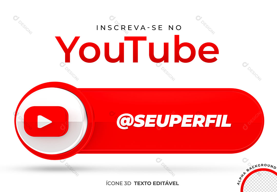 Tag Inscreva-se no Youtube Elemento 3D PSD Editável