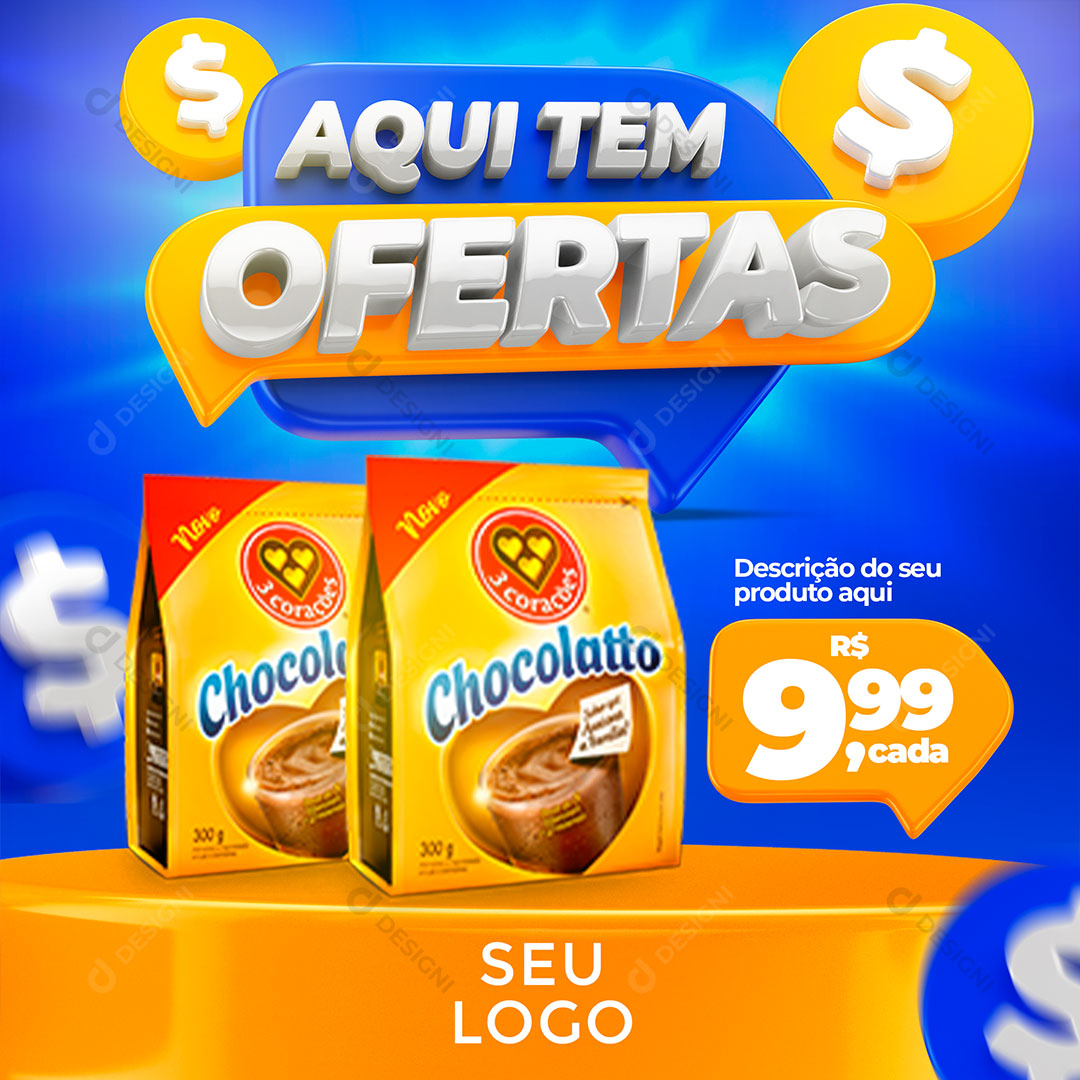 Post Supermercado Aqui Tem Ofertas Produtos Social Media PSD Editável PSD Editável