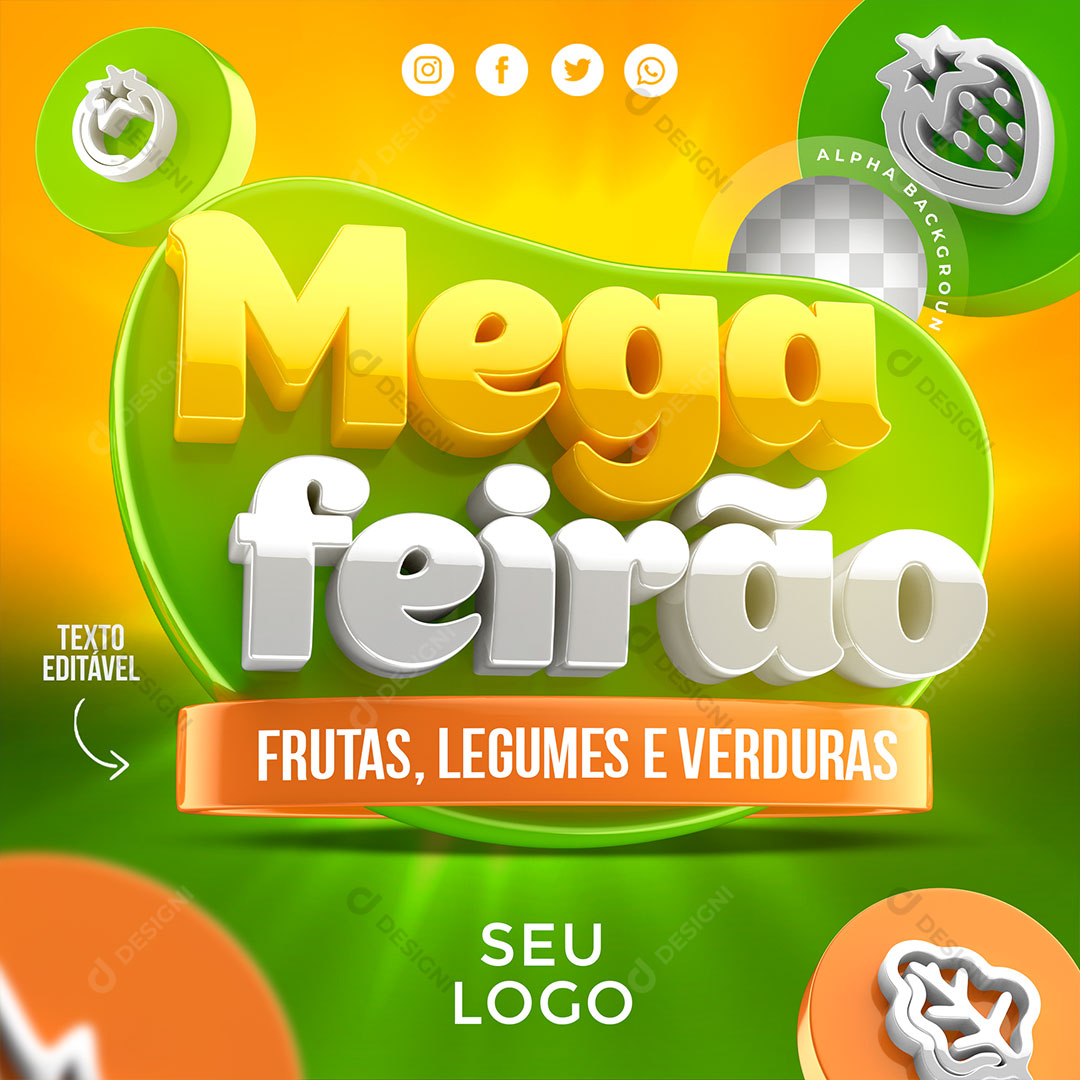Mega Feirão Frutas Legumes Selo Para Composição PSD Editável