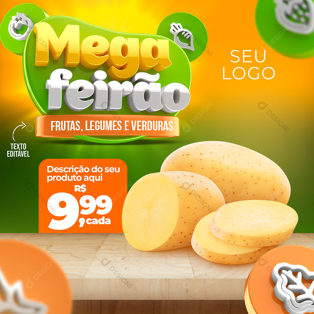 Post Mega Feirão Frutas Legumes Social Media PSD Editável PSD Editável