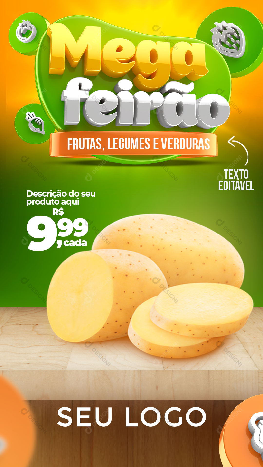 Post Story Mega Feirão Frutas e Verduras Social Media PSD Editável