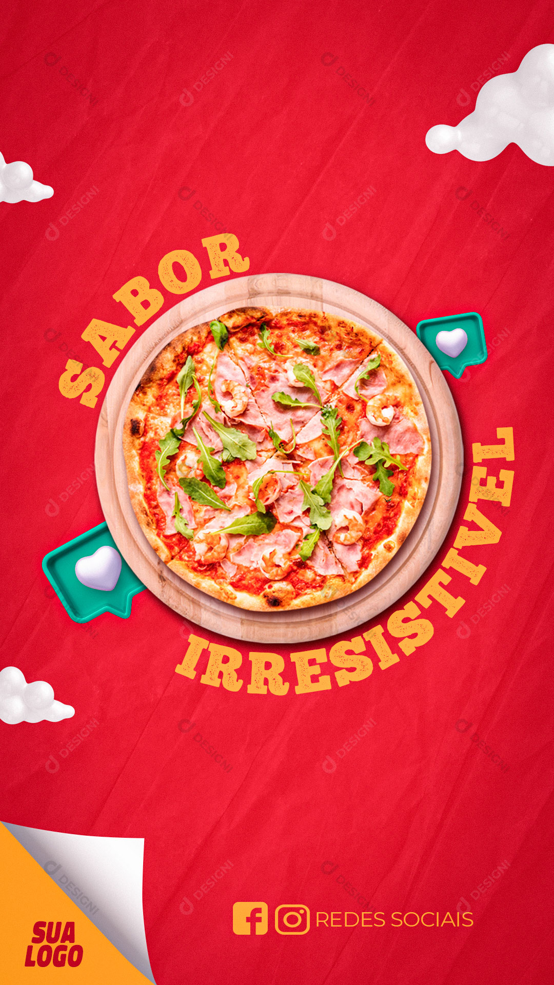 Post Story Pizzaria Sabor Irresistível Pizza Social Media PSD Editável