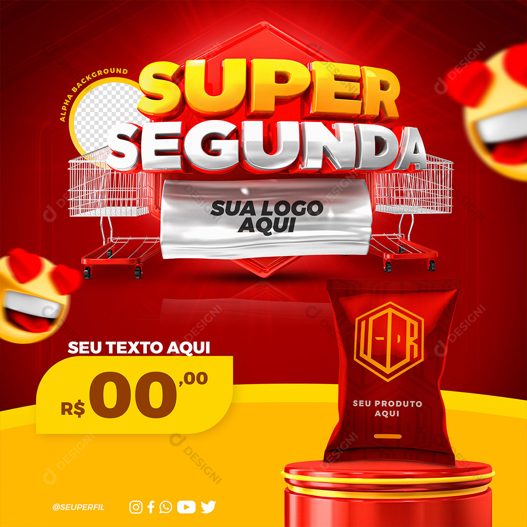 Supermercado Super Segunda Produto Social Media PSD Editável