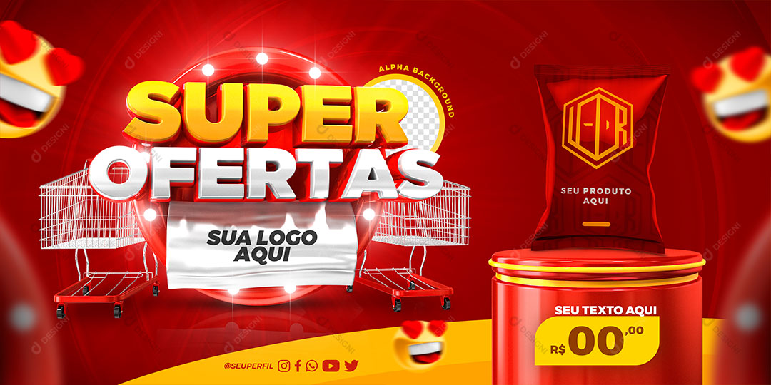 Post Banner Supermercado Super Ofertas Produto Social Media PSD Editável