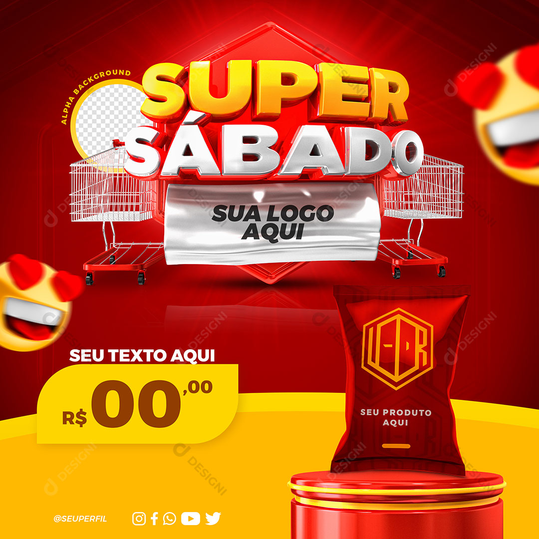 Supermercado Super Sábado Produto Social Media PSD Editável