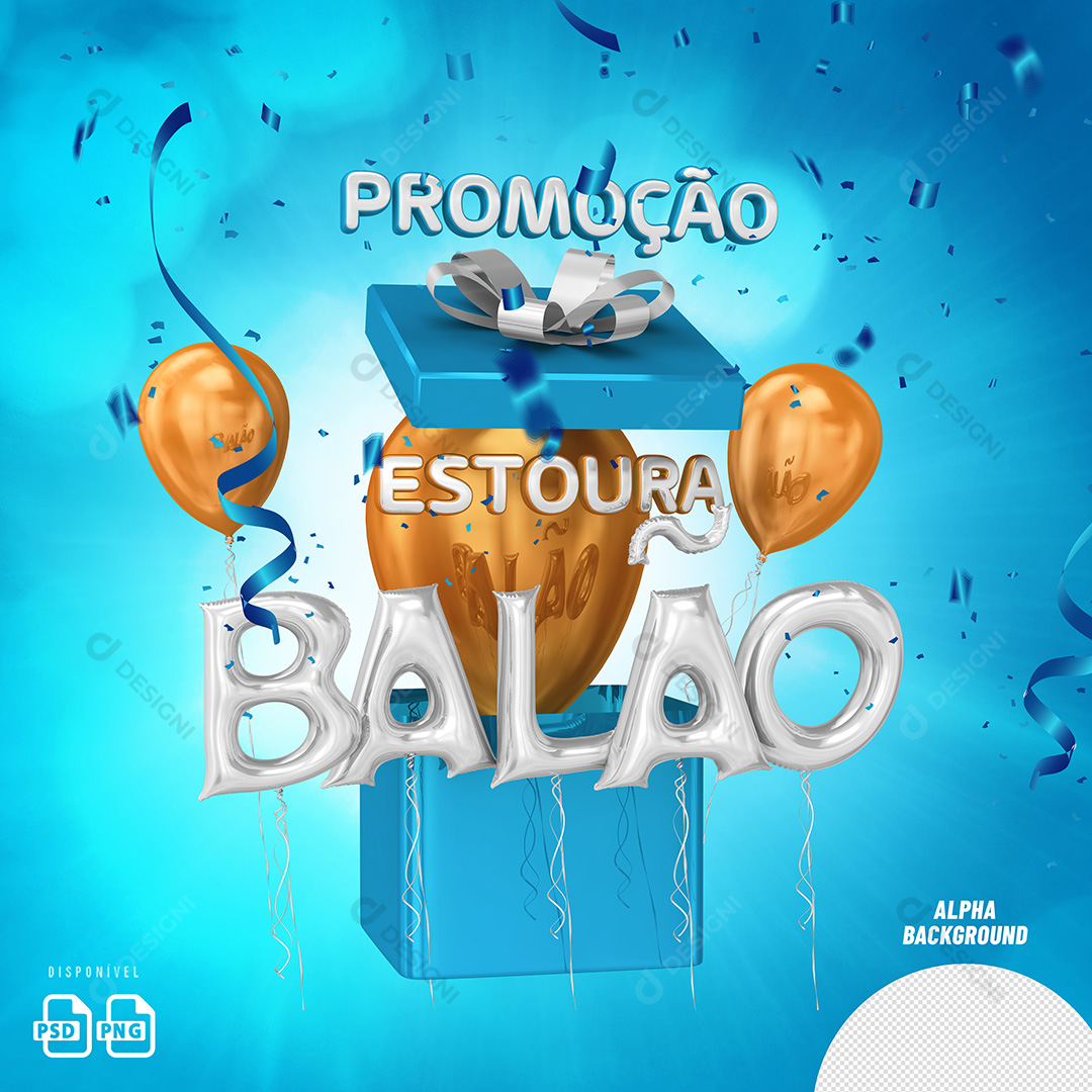 Elemento 3D Promoção Estoura Balão PSD + PNG Transparente Sem Fundo