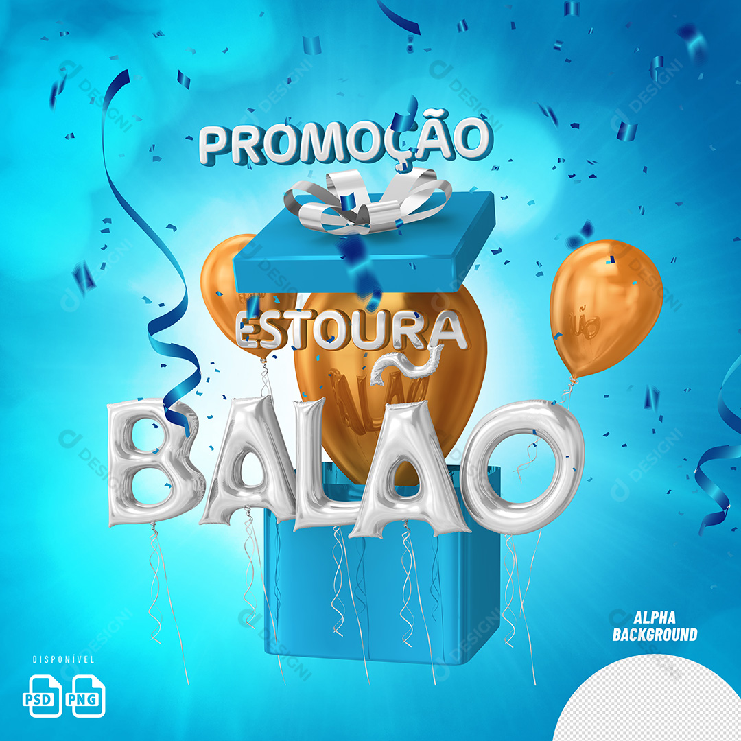 Elemento 3D Promoção Estoura Balão PSD + PNG Transparente Sem Fundo