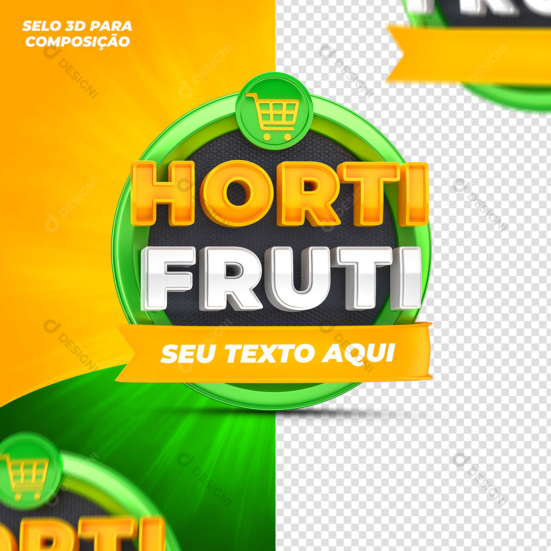 Hortifruti Selo 3D Texto Editável Elemento Para Composição PSD