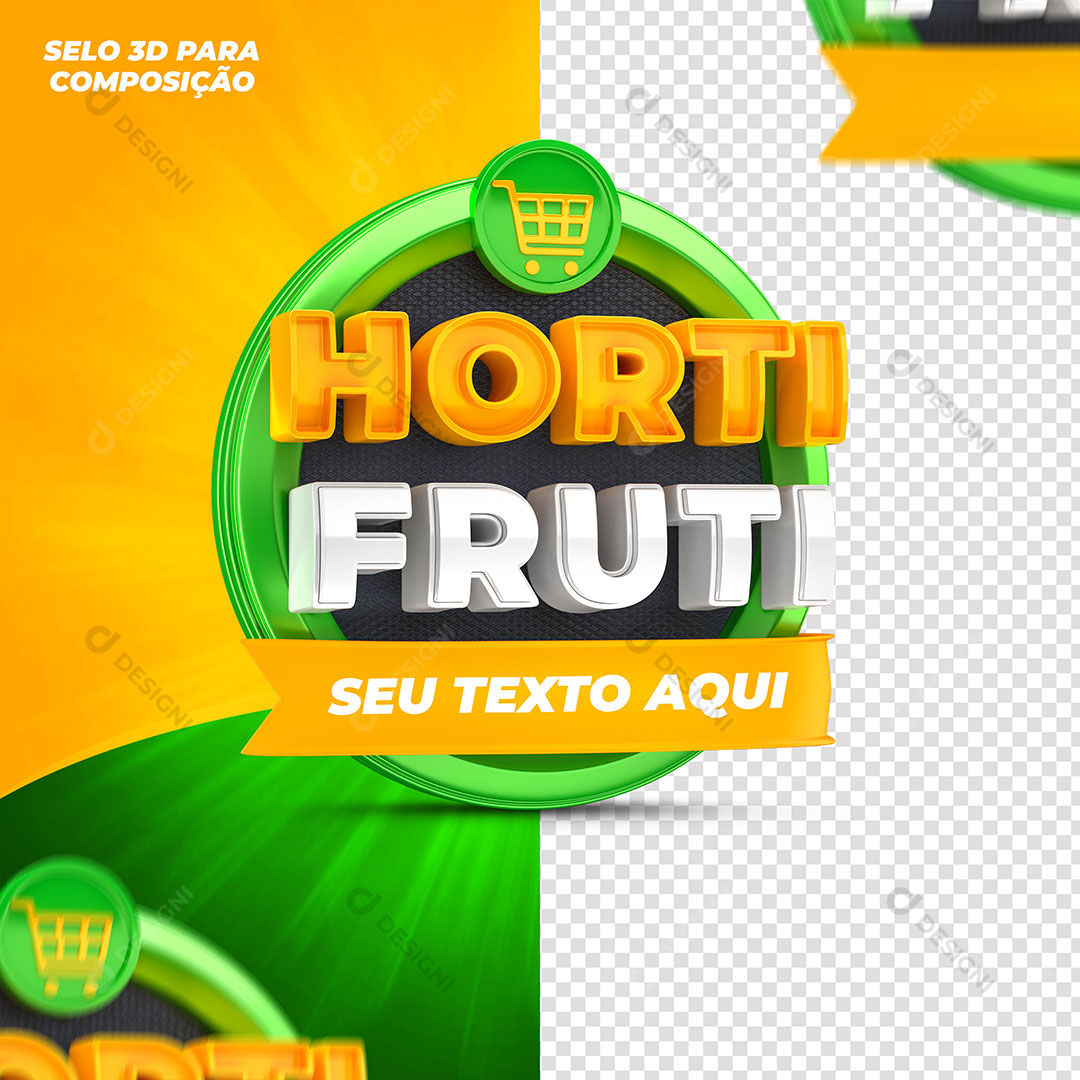 Hortifruti Selo 3D Texto Editável Elemento Para Composição PSD