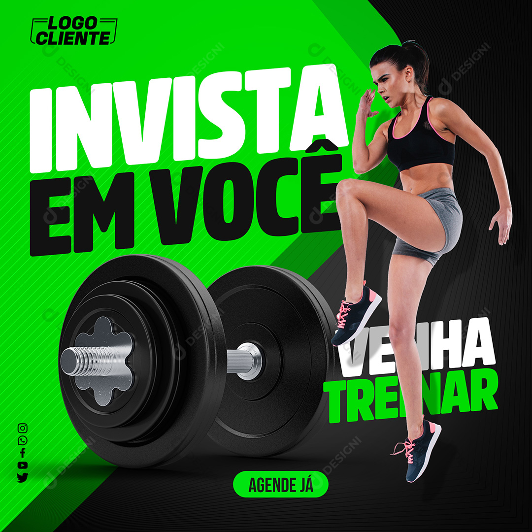 Post Rede Social Template para Academia Invista em Você Social Media PSD Editável