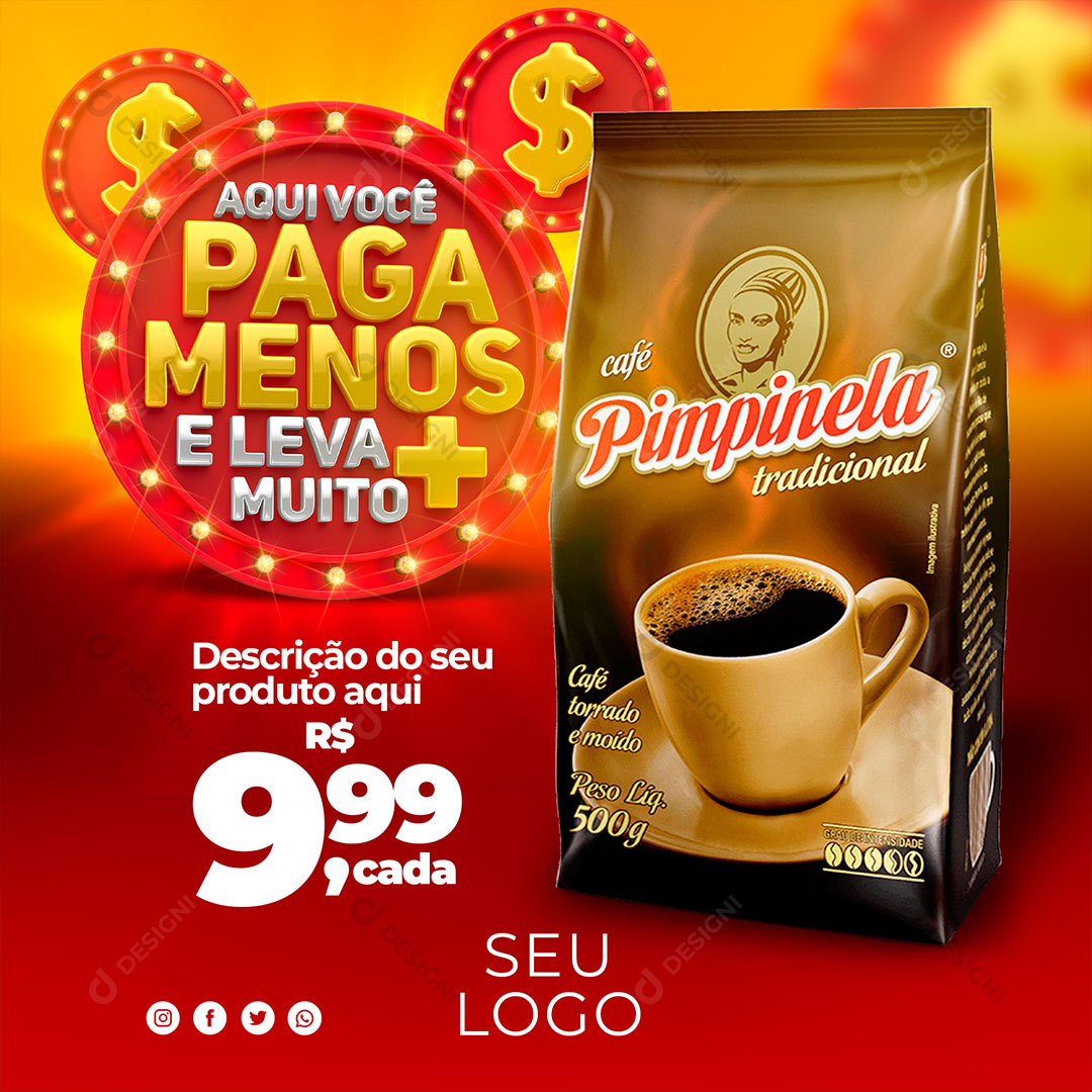 Post Supermercado Aqui Você Paga Menos e Leva Muito + Produto Social Media PSD Editável