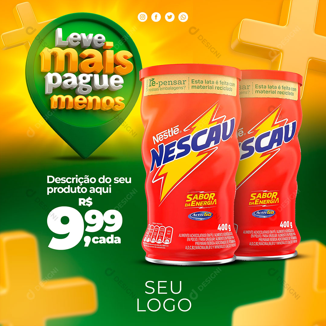 Post Supermercado Leve Mais Pague Menos Produto Social Media PSD Editável