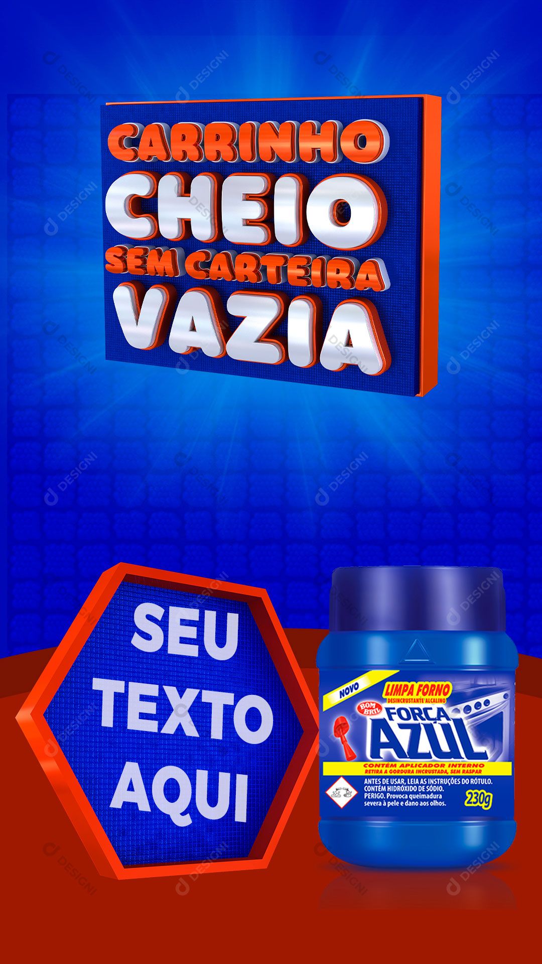 Story Supermercado Carrinho Cheio Sem Carteira Vazia Produto Social Media PSD Editável