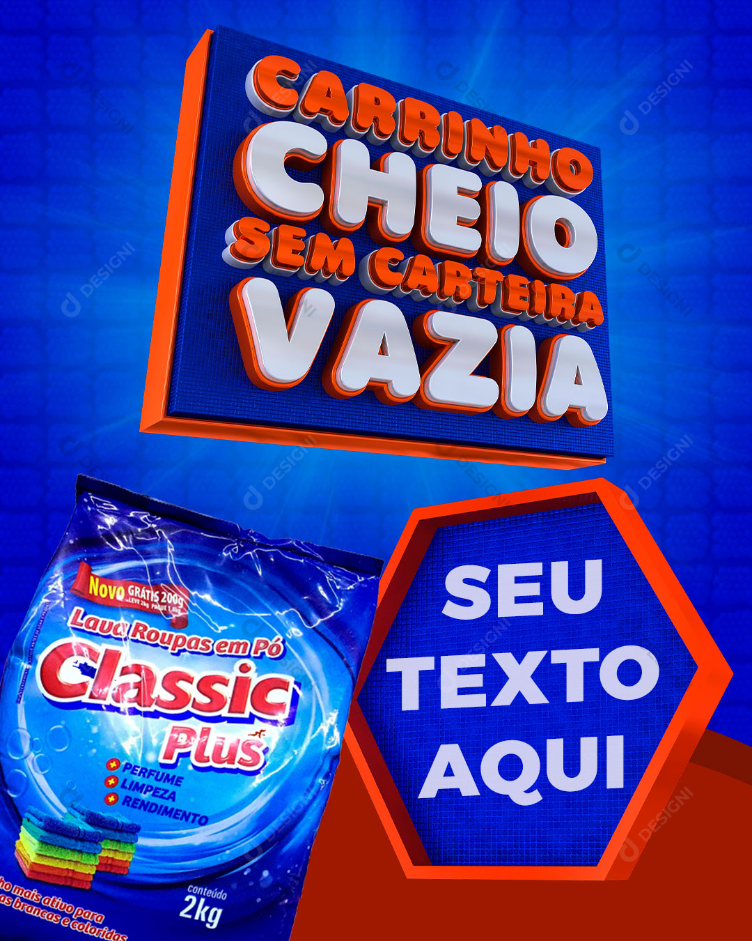 Supermercado Carrinho Cheio Sem Carteira Vazia Produto Social Media PSD Editável