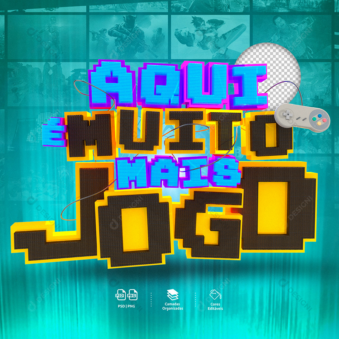Selo 3D para Composição Aqui É Mais Jogo PSD