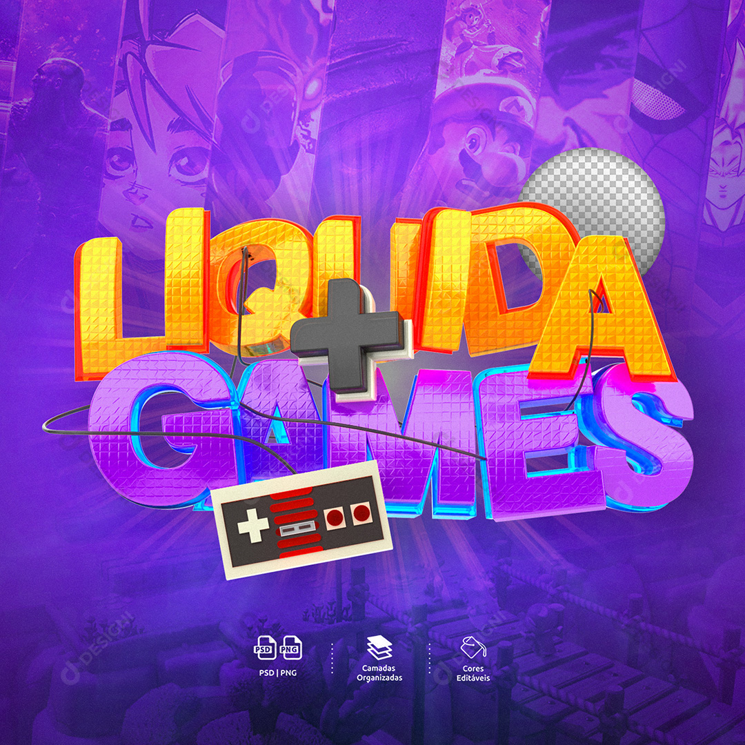Selo 3D para Composição Liquida Games PSD
