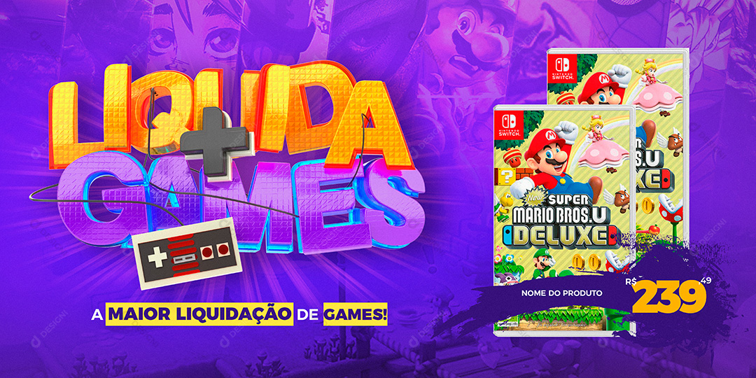 Banner Liquida Games Super Mario Bros Social Media PSD Editável