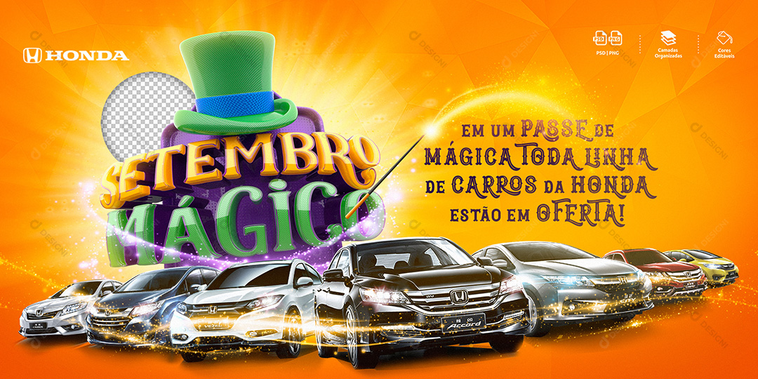 Banner Setembro Mágico Linhas de Carro Honda Social Media PSD Editável