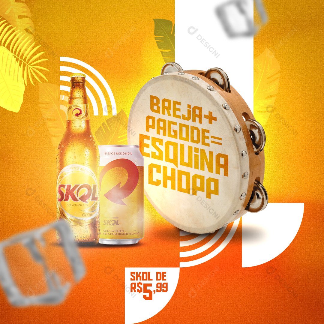 Post Distribuidora Breja + Pagode = Esquina Chopp Bebida Social Media PSD Editável