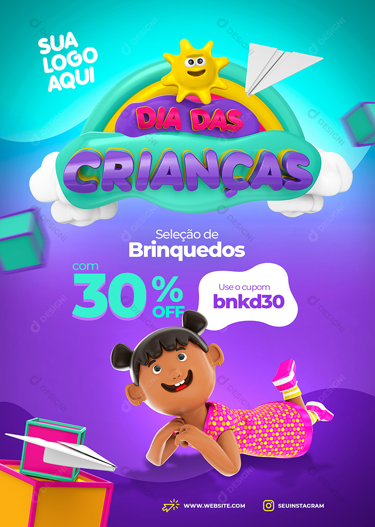 Dia das Crianças Seleção de Brinquedos Ilustração 3D Social Media PSD Editável