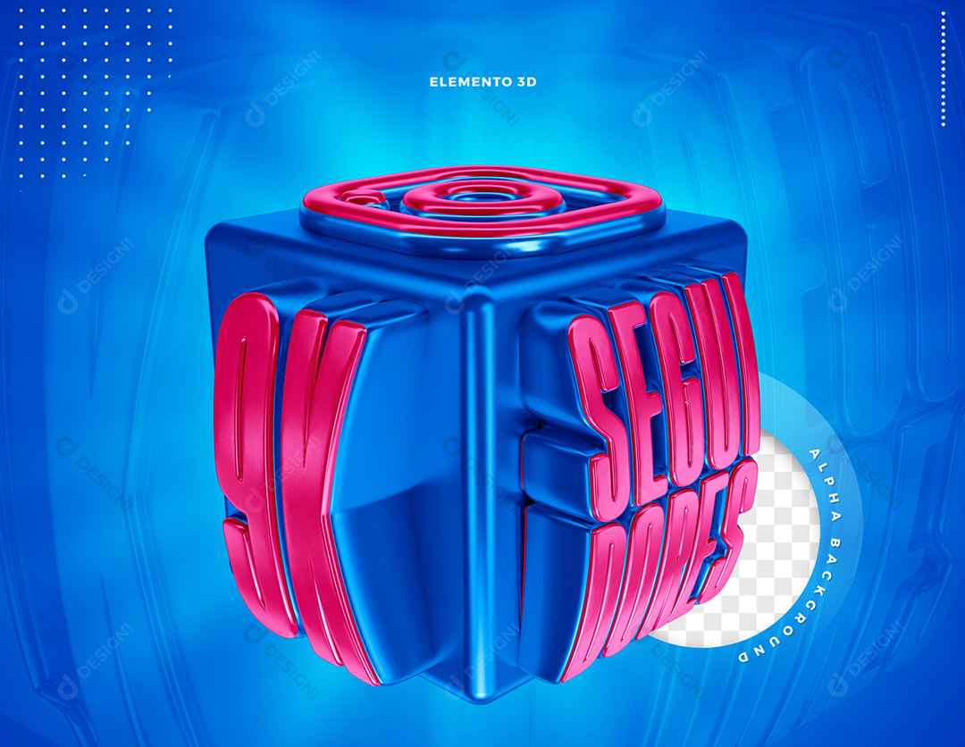 Elemento 3D 9K Seguidores Instagram PNG Transparente Sem Fundo