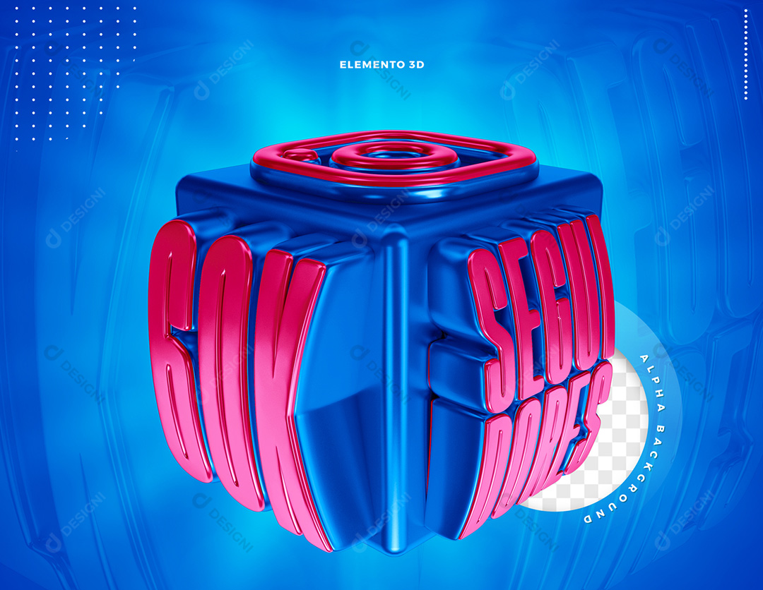 Elemento 3D 60K Seguidores Instagram PNG Transparente Sem Fundo