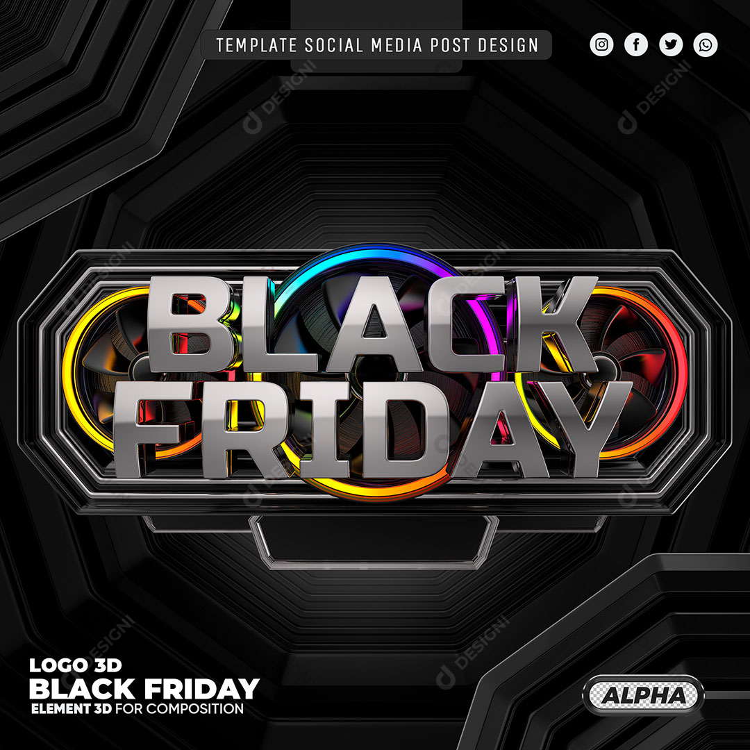 Black Friday Selo 3D Elemento Para Composição PSD Editável