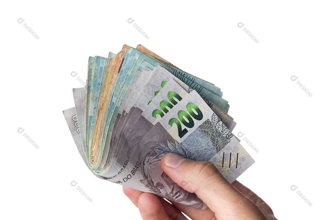 Mão Segurando Dinheiro Notas de 100 200 50