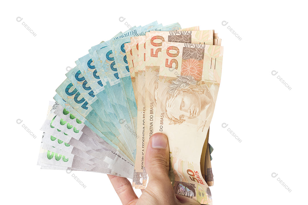 Mão Segurando Dinheiro Notas de 100 200 50