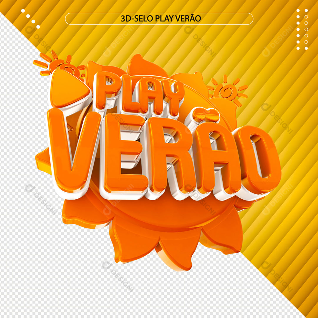 Play Verão Selo 3D Para Composição PNG Transparente