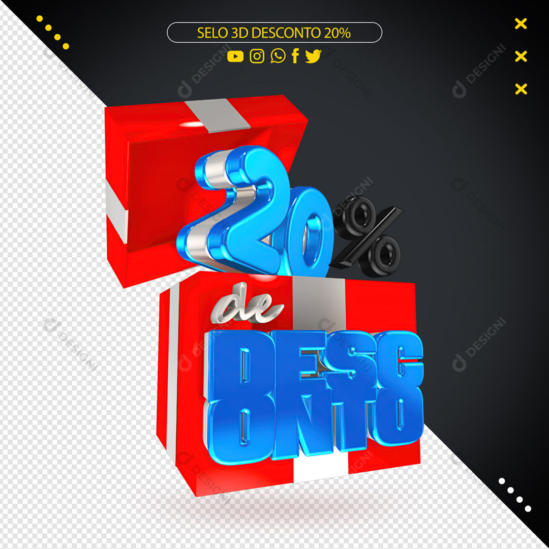 20% de Desconto Selo 3D PNG Transparente
