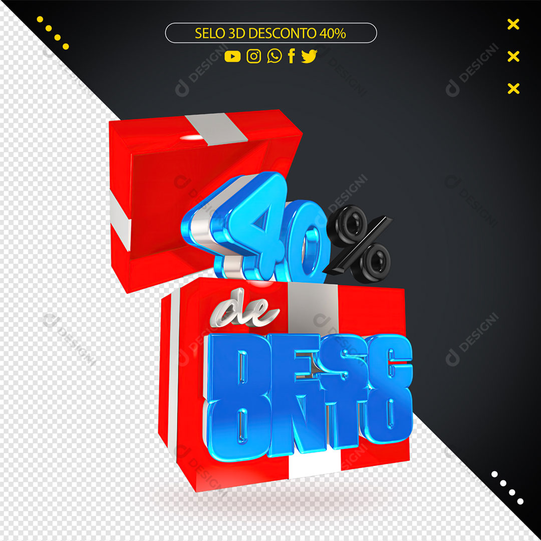 40% de Desconto Selo 3D Para Composição PNG Transparente
