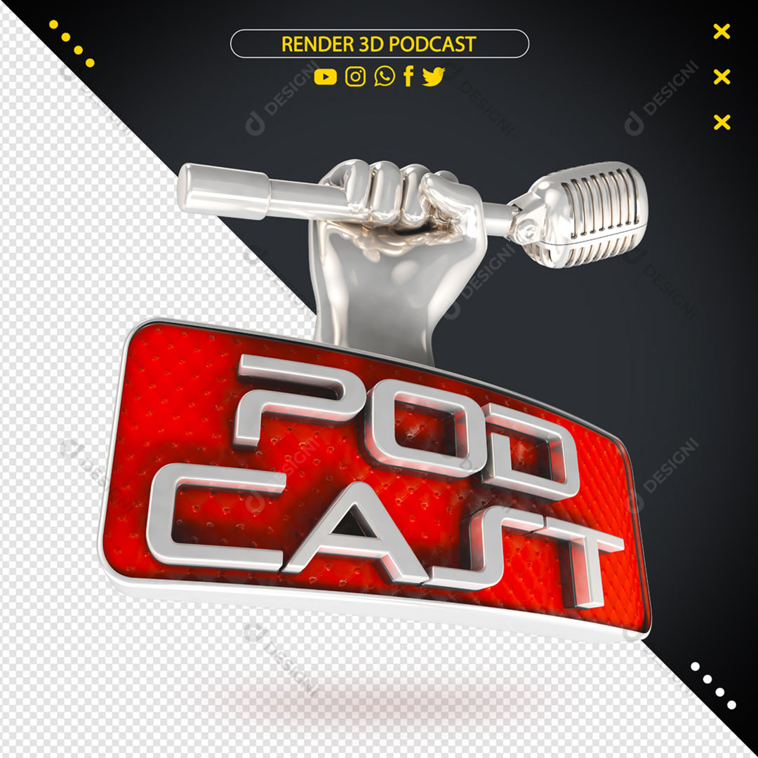 PodCast Youtube Selo 3D Elemento Para Composição PNG Transparente