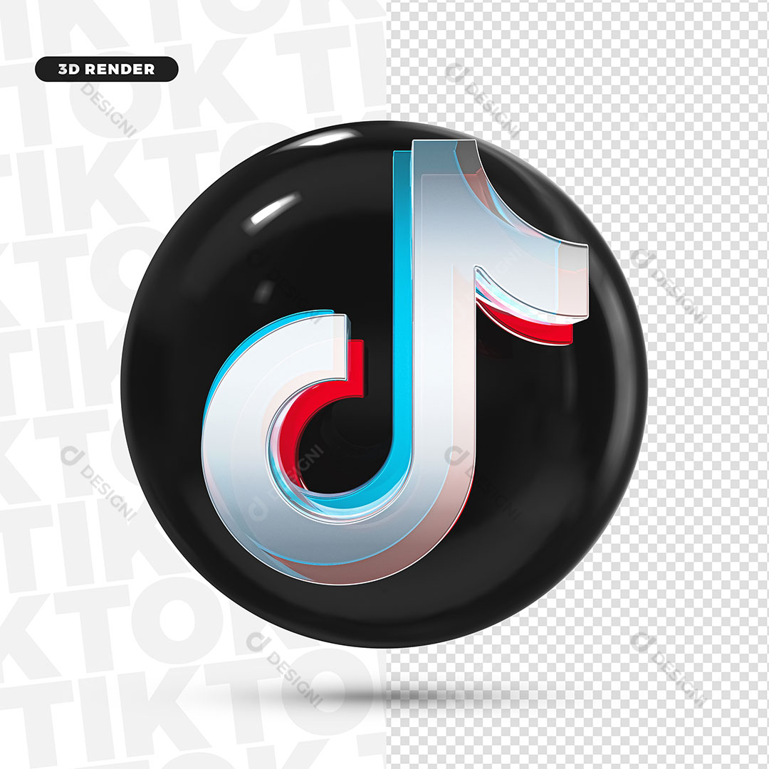 Tik Tok Logo 3D PNG Transparente Sem Fundo