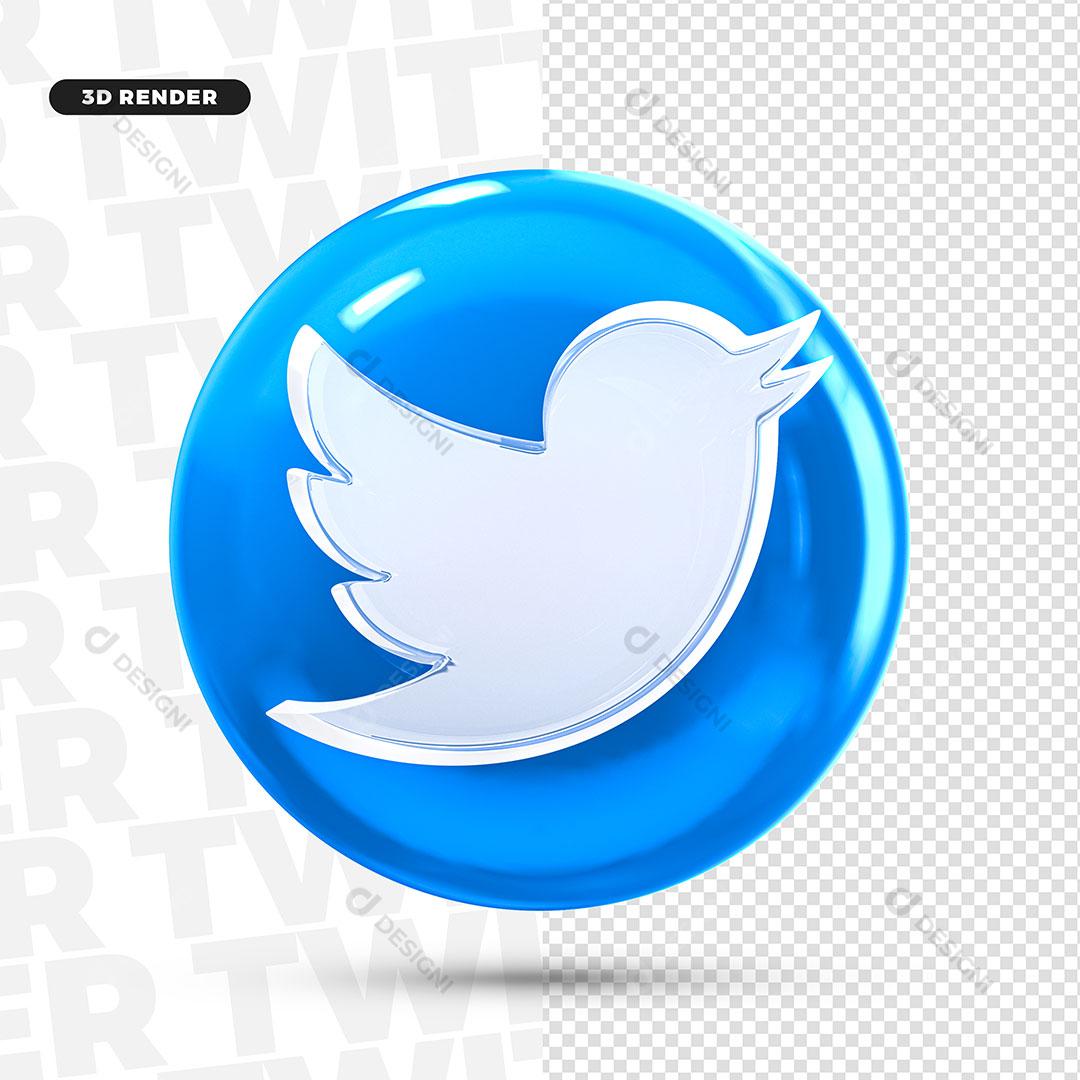 Twitter Rede Social Ícone 3D Para Composição  PNG Transparente