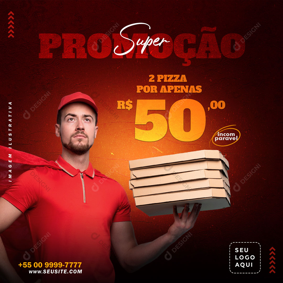 Post Pizzaria Super Promoção Pizzas Social Media PSD Editável