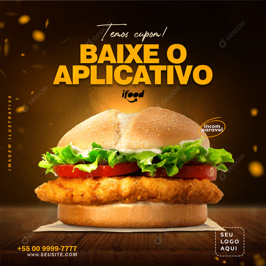 Post Hamburgueria Baixe o Aplicativo Social Media PSD Editável
