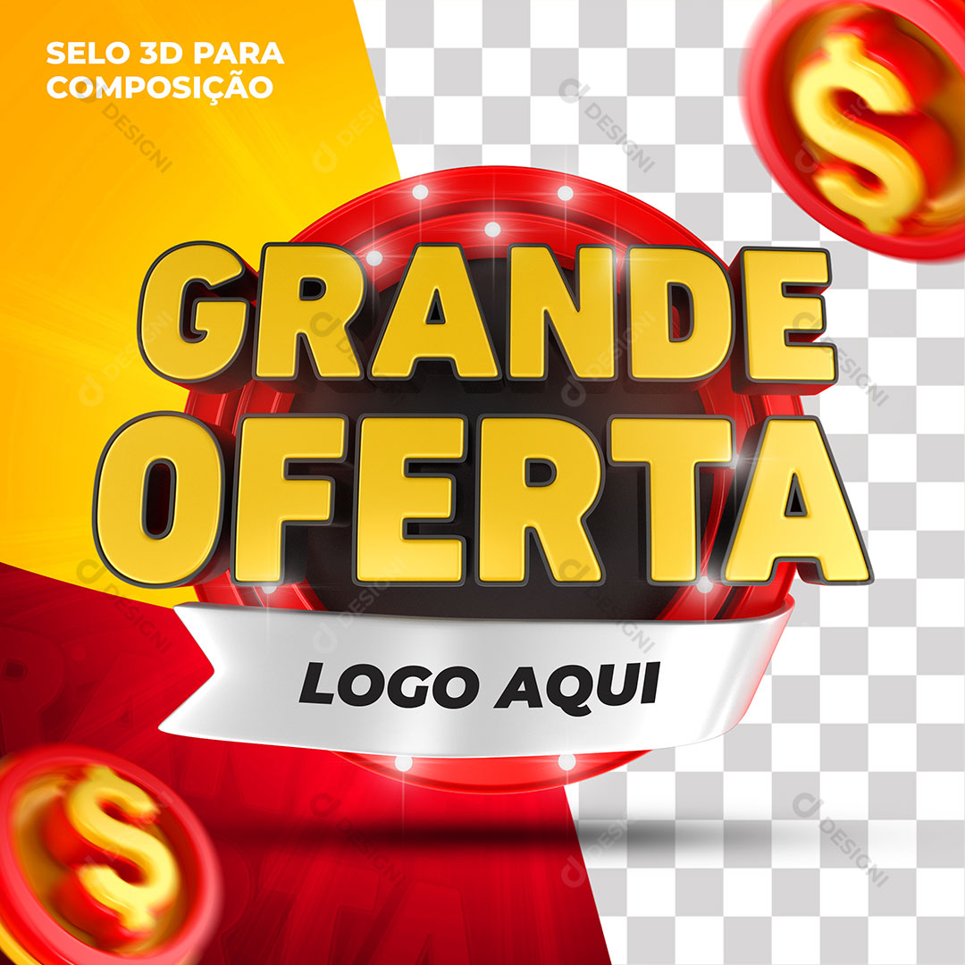 Selo 3D Grande Oferta Varejo Lojas Supermercados PSD