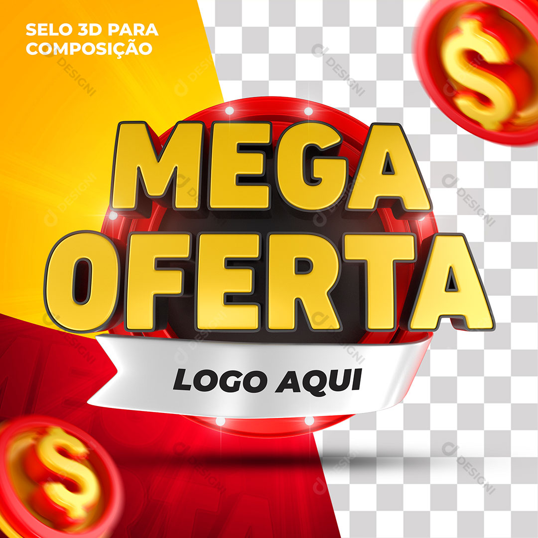 Selo 3D Mega Oferta Varejo Lojas Supermercados PSD